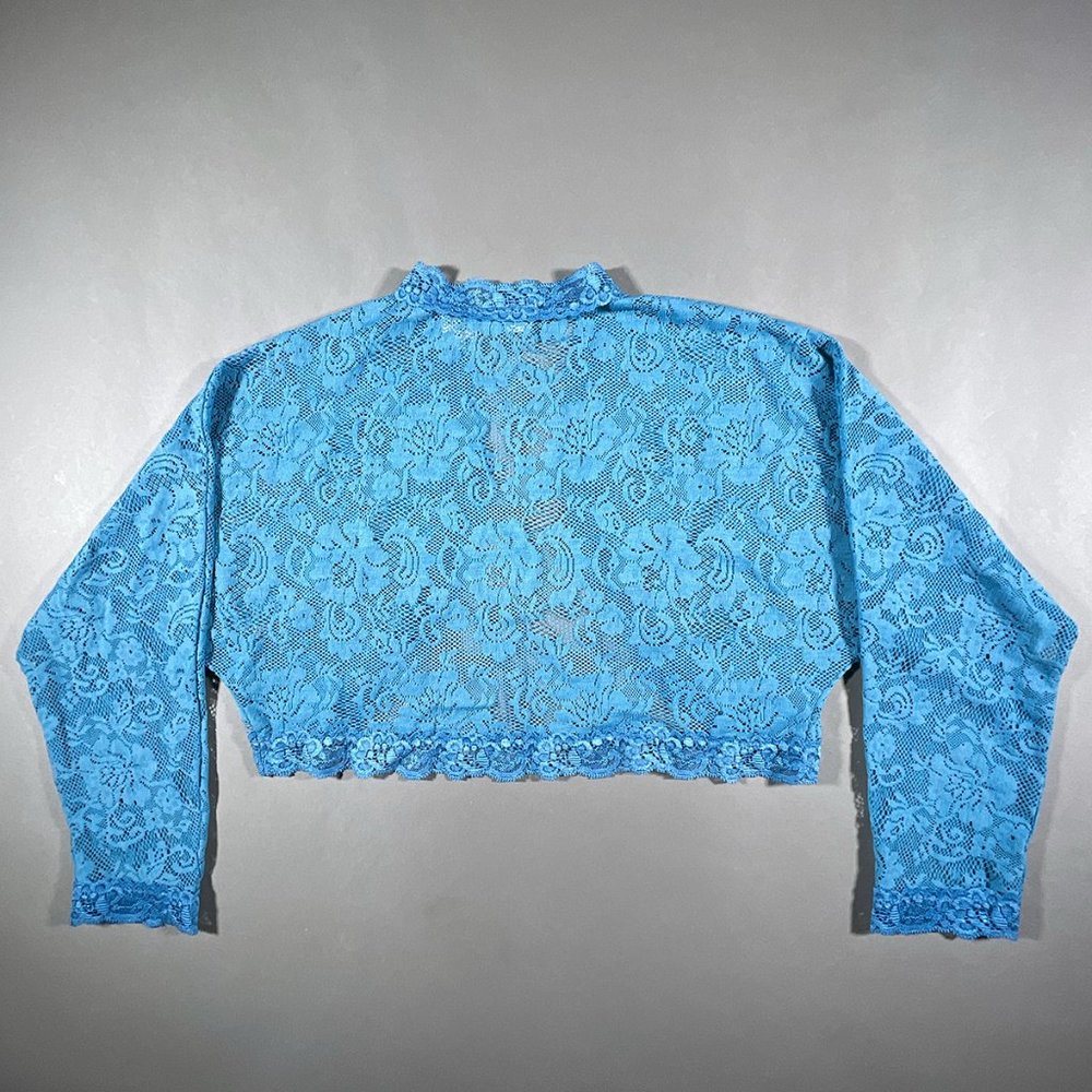 Newport News Lace Sheer Teal Crop Top Long Sleeves No Closure Size Small - Picture 2 of 12